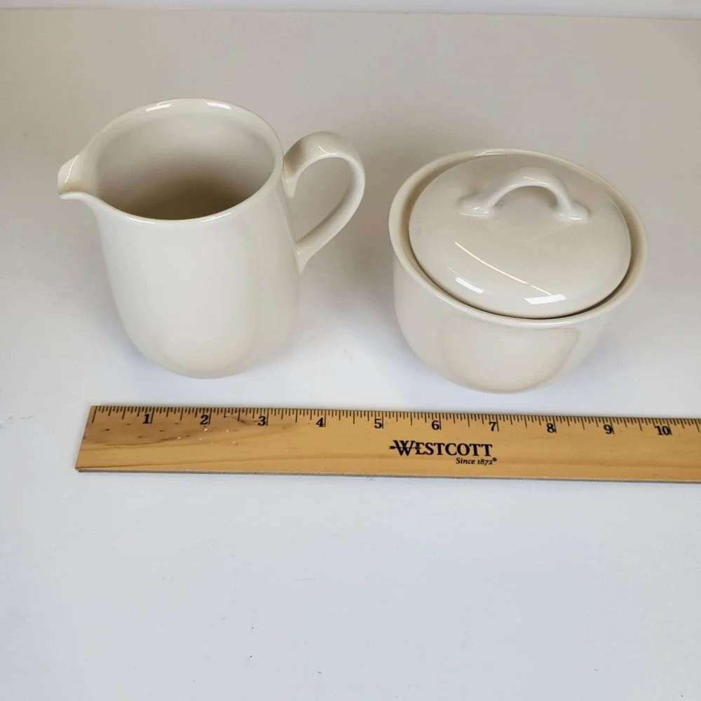 Corning Vintage Creamer &‎ Sugar Bowl Set Off-White Ceramic Farmhouse Neutral